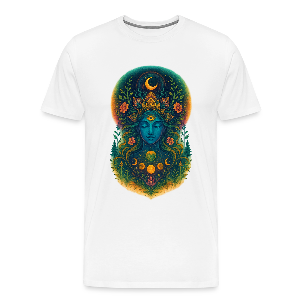 Männer Premium T-Shirt – Mystische Silhouette im Wald mit Mond & Sternen - Weiß