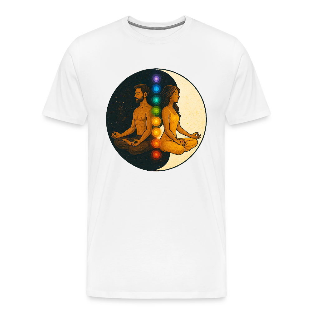 Männer Premium T-Shirt – Yin & Yang Balance mit Chakren-Paar - Weiß