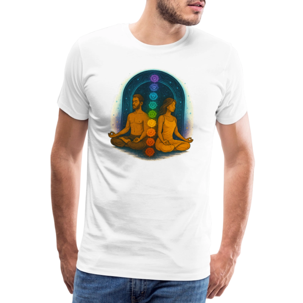 Männer Premium T-Shirt – Meditation & Chakren mit mystischem Tor - Weiß