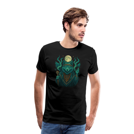 Männer Premium T-Shirt – Schamanischer Wolf mit Mond & Ritualgewand - Schwarz