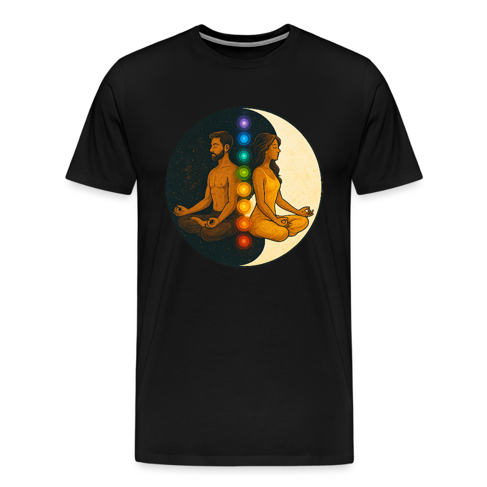 Männer Premium T-Shirt – Yin & Yang Balance mit Chakren-Paar - Schwarz