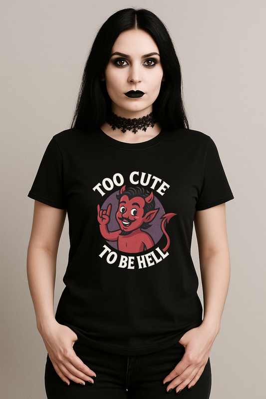 Frauen Premium T-Shirt – Too Cute to Be Hell – Gothic Shirt mit frechem Fantasy-Wesen